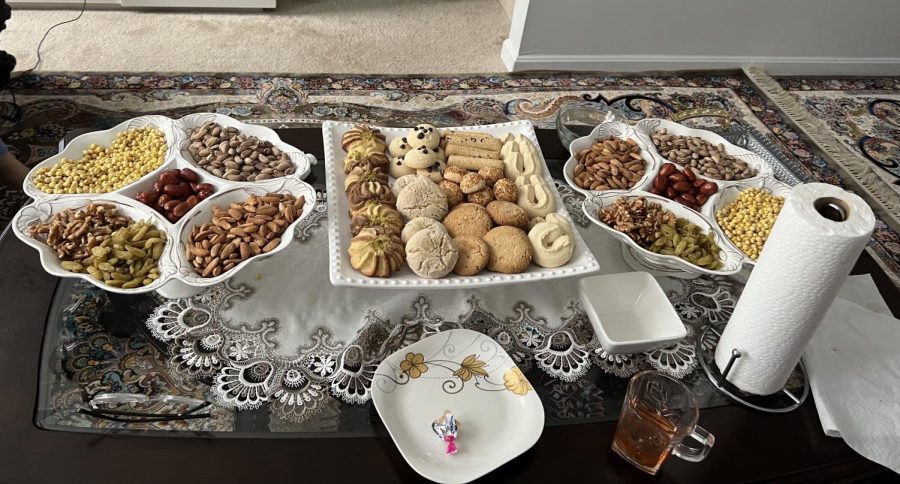 Saima Waziri and her family celebrate the end of Ramadan during Eid. They laid out platters of dried fruit, cookies, and other sweet treats for their guests.