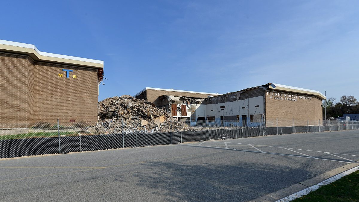 The demolition of Woodward High School begins in April 2021. Woodward is scheduled to open this fall as a holding school for Northwood High School. (Courtesy G. Edward Johnson via Wikimedia Commons)