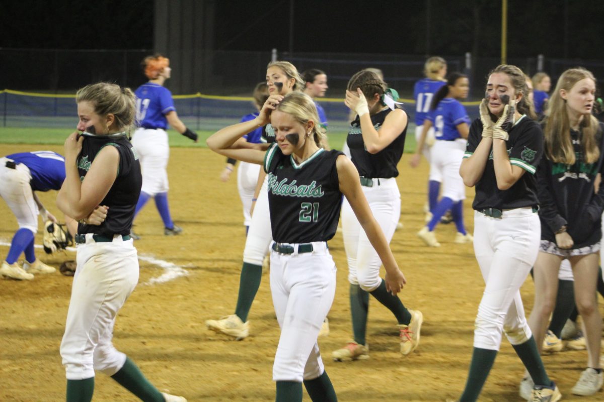 The Wildcats softball team cries as they walk off the field at Bachman Stadium following their 12-6 loss to the Leonardtown Raiders in the state semifinal. The game was a heartbreaker as the Wildcats choked away the 6-3 lead they had held going into the top of the seventh inning.