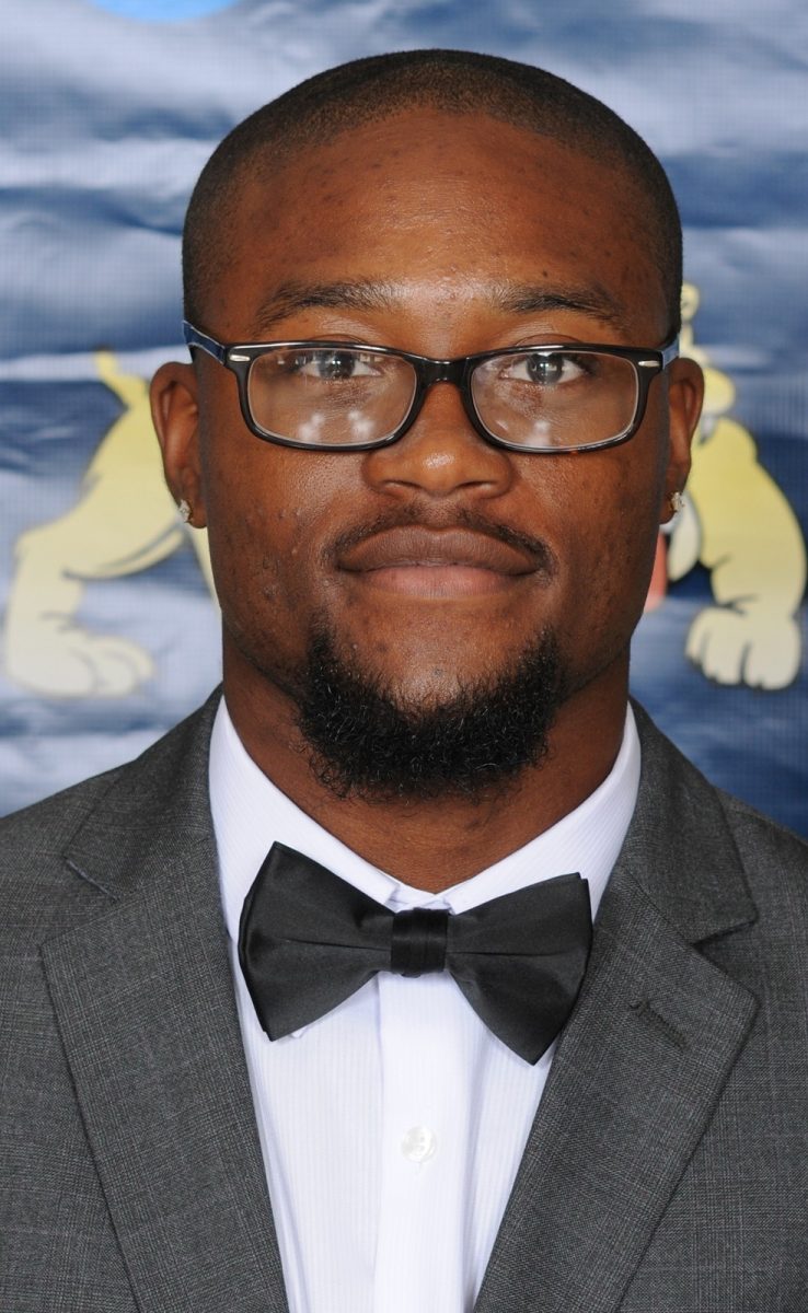 Deondre Jolley poses for his freshman year roster photo as a Bowie State Bulldog.