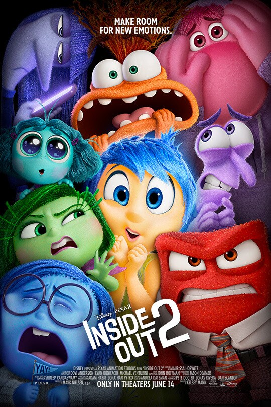 The new movie poster for the upcoming film Inside Out 2. The poster features existing emotions from its past film, as well as new emotions such as Anxiety, Envy, Embarrassment, Nostalgia and Ennui.