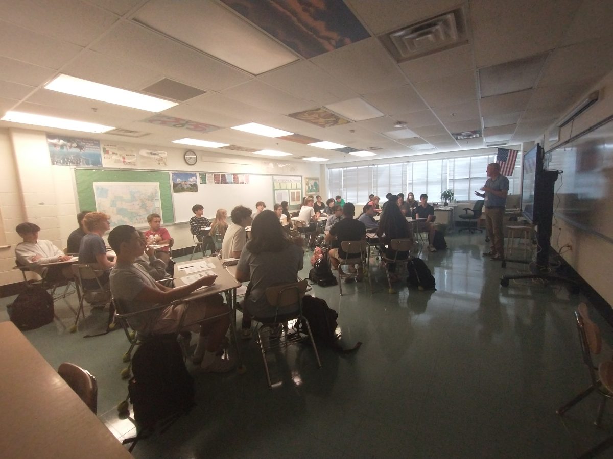 Walter Johnson High School students learn AP Human Geography during fourth period in Chris Merrill's class.  They listened to a lecture and took notes.