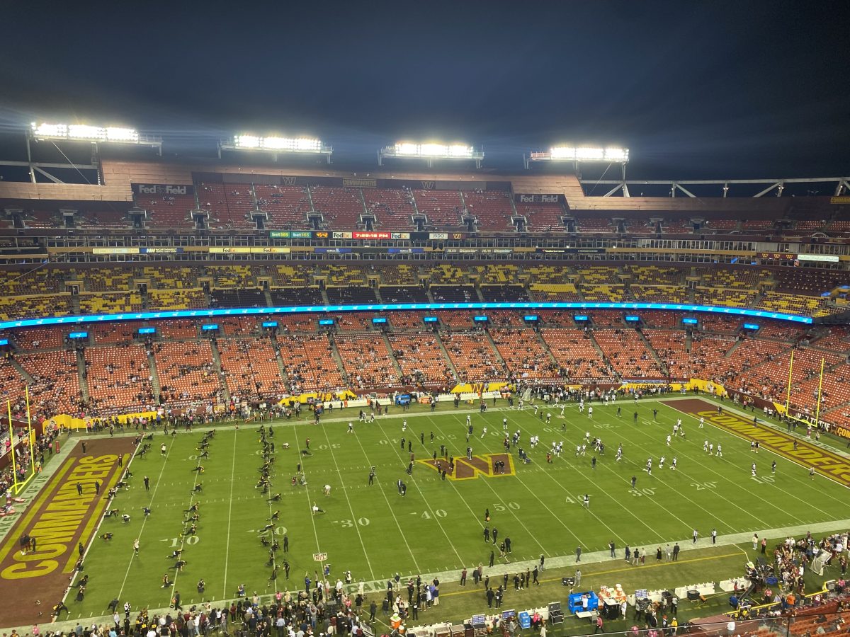 Snapshot of FedEx Field pregame before the Commanders' matchup versus the Chicago Bears last year on Monday night football. The stadium name is now Northwest Stadium for the 2024-2025 season and the foreseeable future.