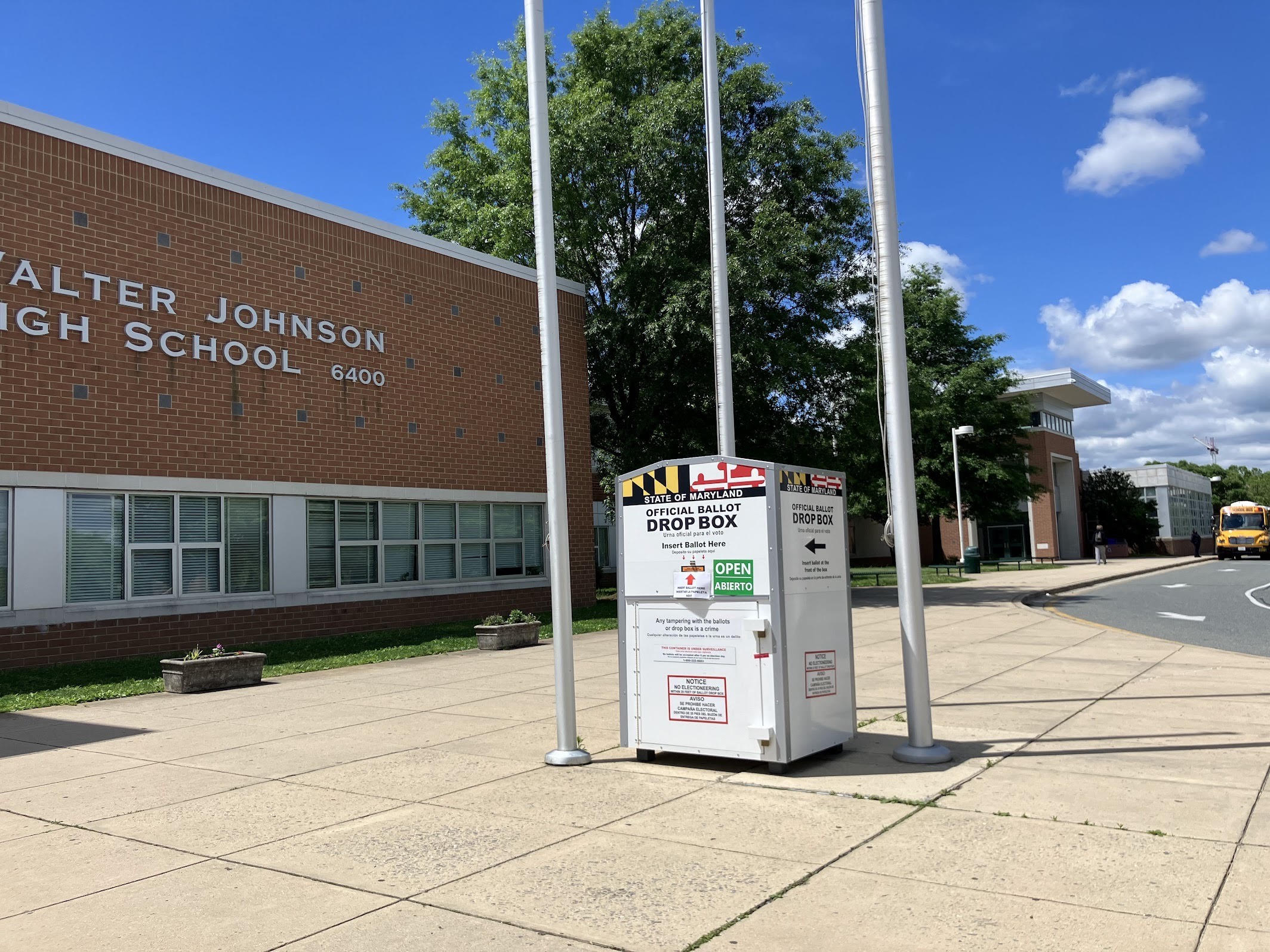 A ballot box sits just outside of the WJ school building in May, right before the 2024 primary election. Ballot boxes like this will be used by many WJ seniors this November to cast their votes for the first time.