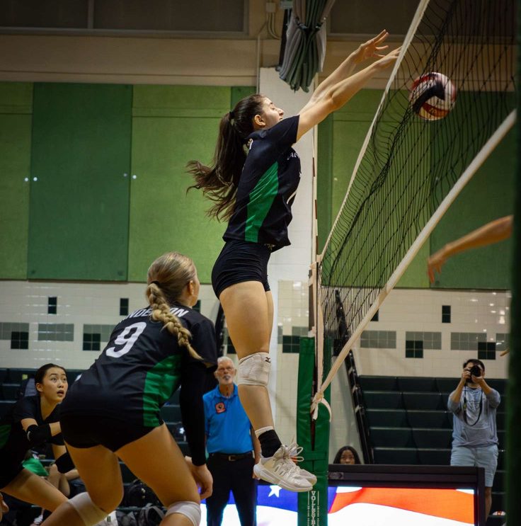 Senior Ariel Mazor spikes a ball against Whitman in the regional semi-finals. The Wildcats ended up winning the Whitman game but lost to the Bulldogs, putting a wrap on the season. Even with the tough loss, the impressive season was one to remember. "Everyone worked really hard in and out of the gym to achieve the goals we set for ourselves in the beginning of the season,"sophmore Misha Anderson.(Courtesy Parker Kim)