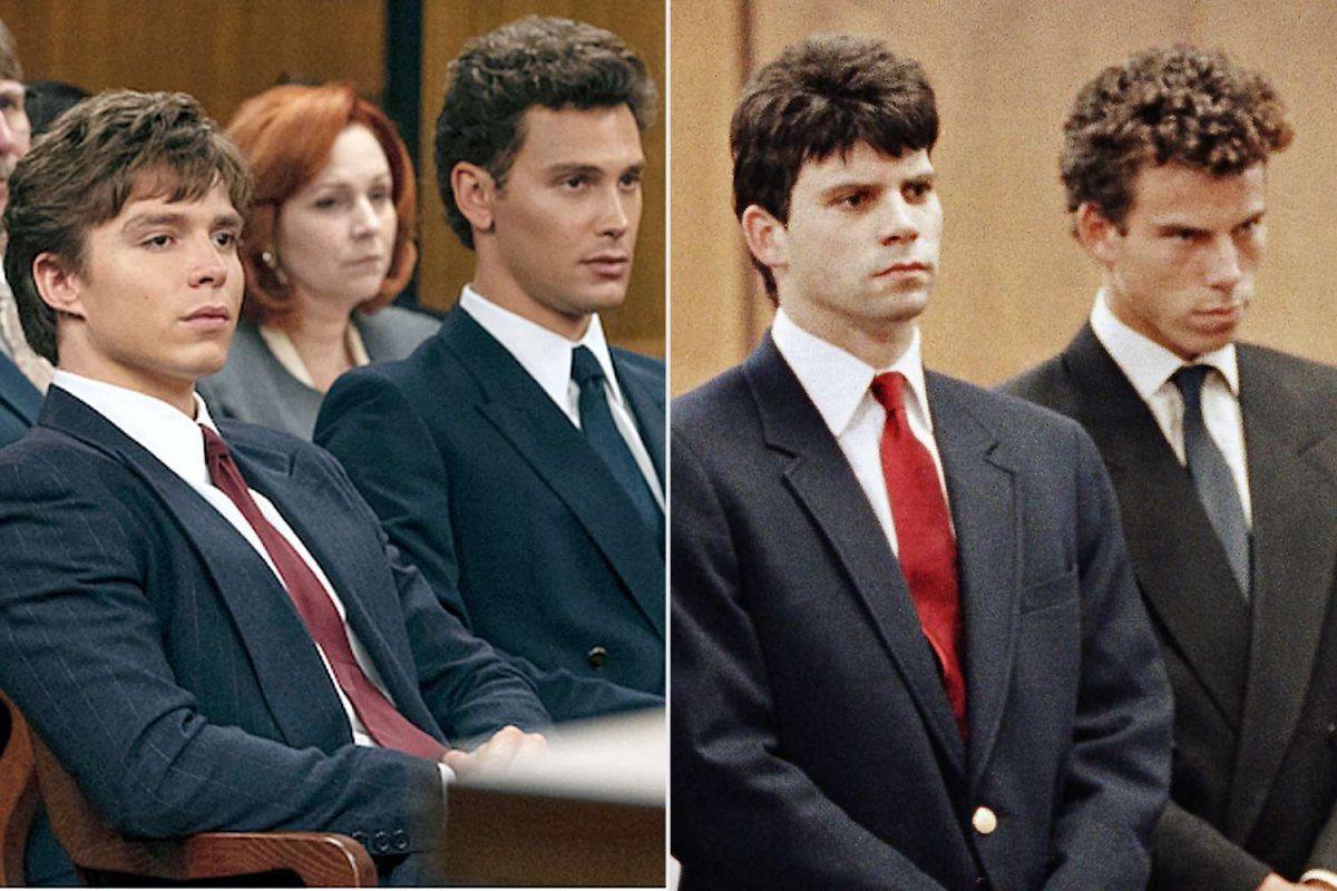 Cooper Koch and Nicholas Alexander Chavez (left) play Erik and Lyle Menendez (right) in "Monsters." Both images feature the brothers at trial, following their murder of their parents after enduring year of trauma and abuse at the hands of their father. (Courtesy Netflix used via fair use)