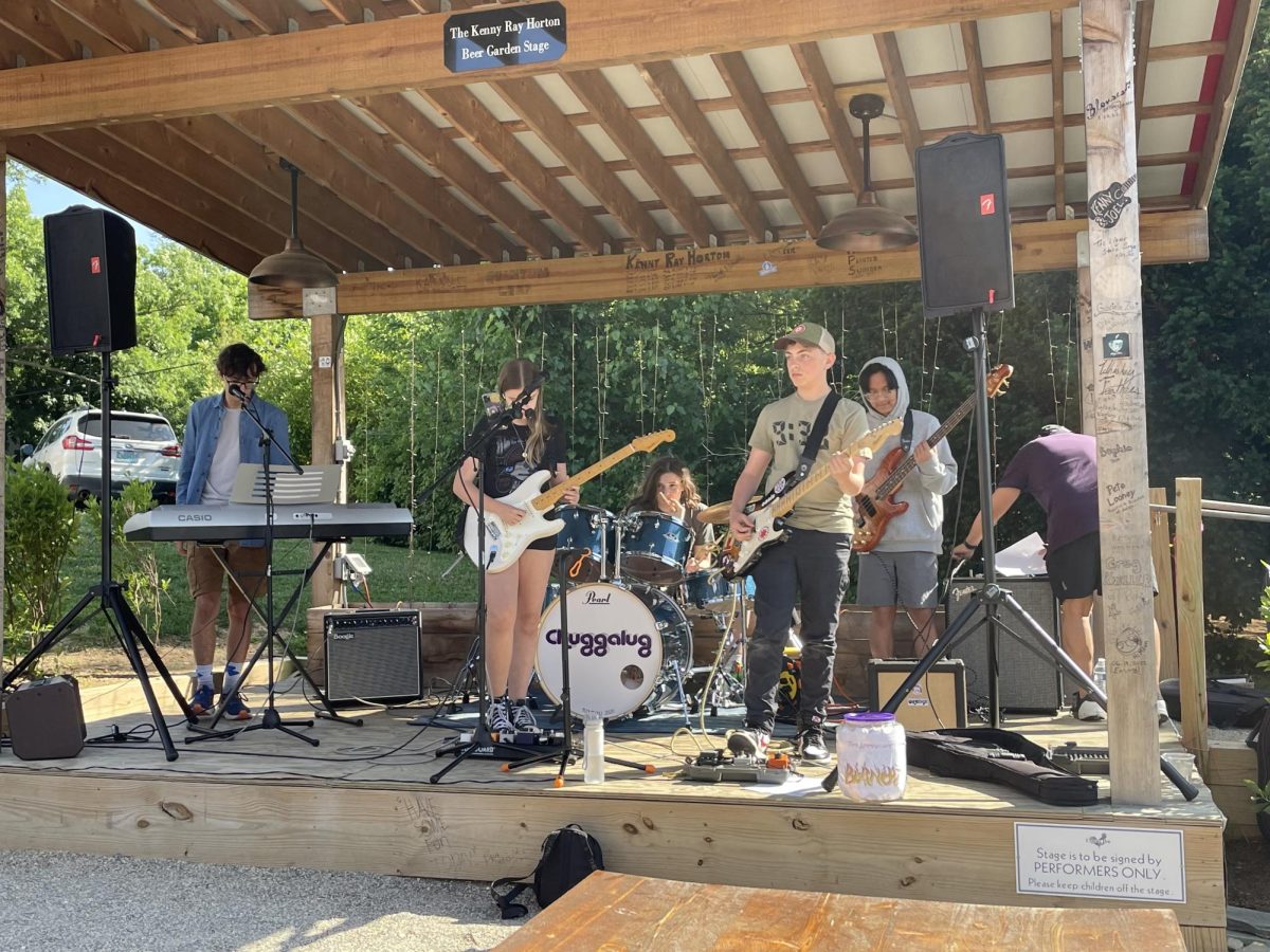 Meyer Gordon performs with his old band, Burnout, at the Comus Inn. Once Gordon entered WJ, he found a new band with fellow WJ students. (Courtesy Mike Gordon)