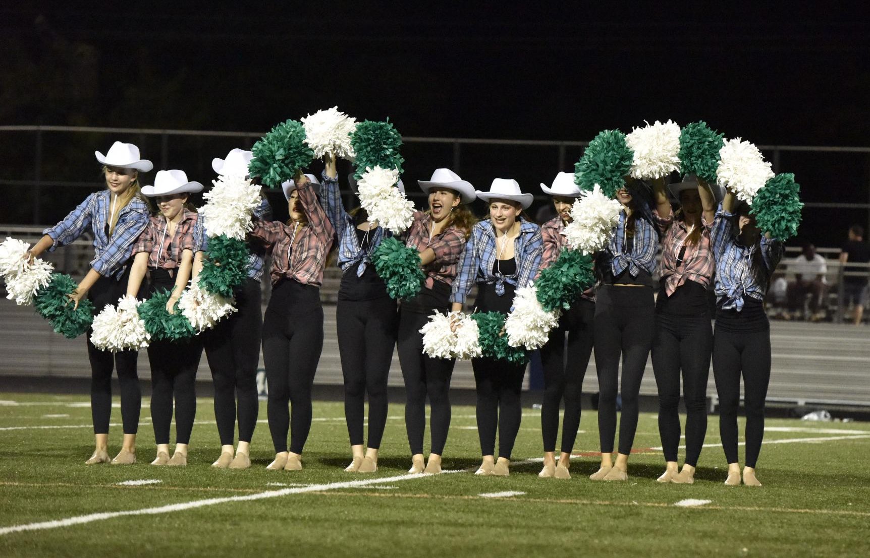 Poms performs their iconic "snake" move for the football game on September 19. (Courtesy Andrew Blake via Lifetouch, reproduced with permission)