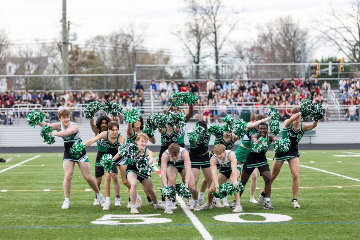 Class of '24 amateur poms performs at the spring pep rally. Amateur poms, formerly known as male poms, is a long standing tradition at the WJ spring pep rally.