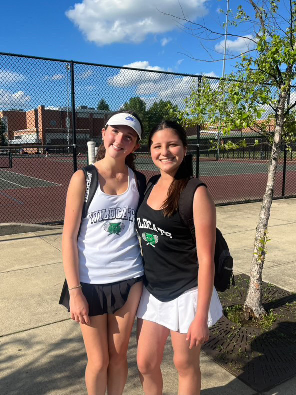 Junior Marie Boy and Sophomore Zoe Rojas after their game. The pair beat Churchill 3-2 in a tiebreaking set.