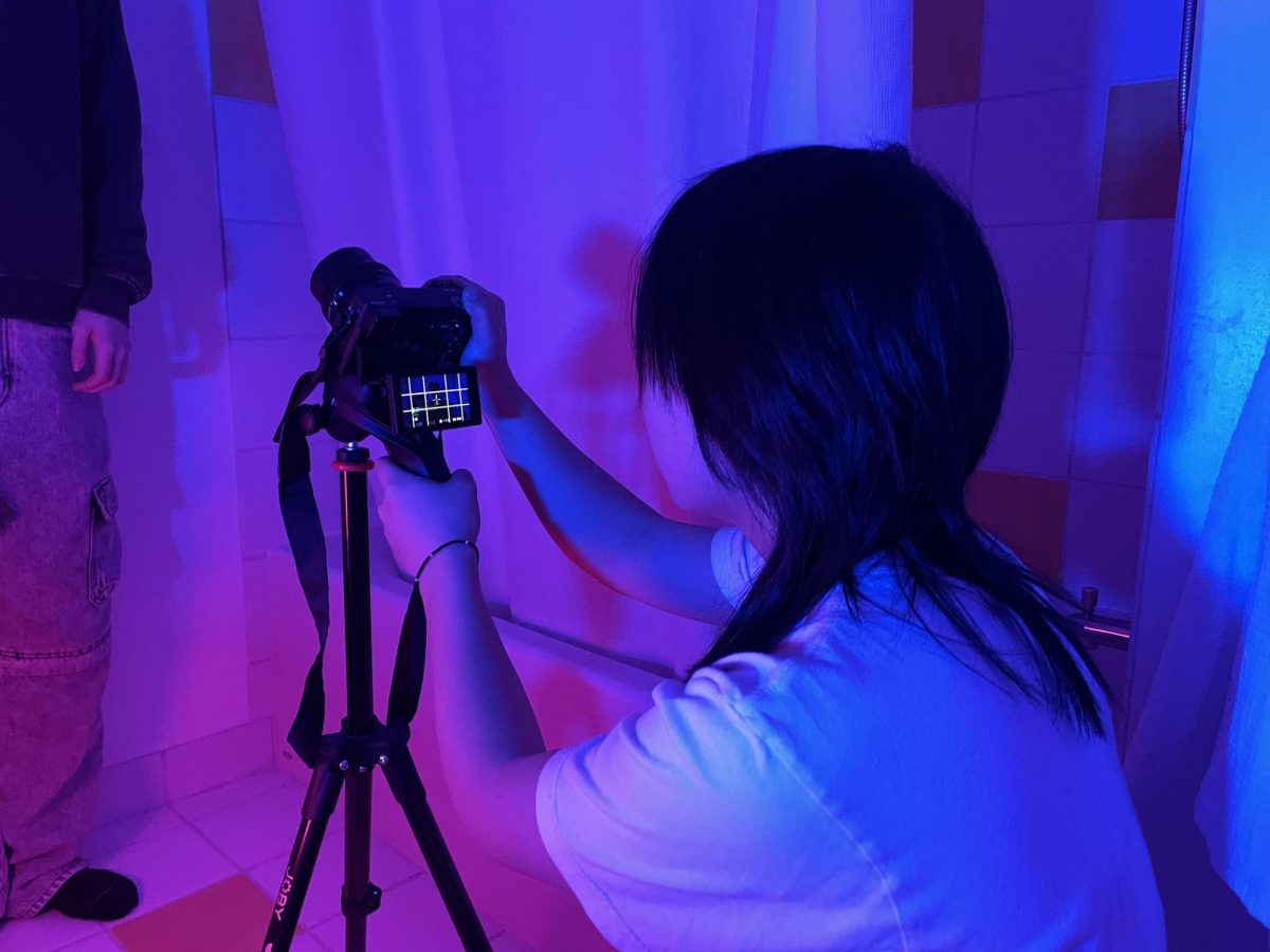 Junior Ahrin Letourneau records for the award winning film, "Just One," for the film competition for the Annual Speak Up, Save a Life Video Contest. It highlighted the dangers of opioid use, bringing awareness to viewers like the other videos that were created for this contest.