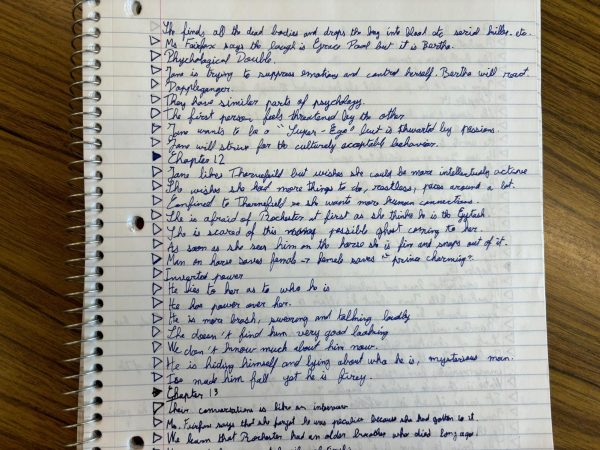 A students notes, written in messy cursive. Peers and teachers alike can agree messy handwriting impacts comprehension of assignments and notes.