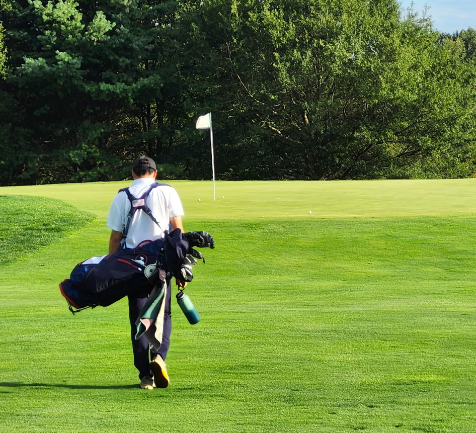Senior captain Daniel Kim marches his way to the green in a practice round. Kim has been a key contributor in one of the greatest WJ Golf teams in recent memory. "I think it's about as good as WJ Golf will get," Kim said. (Courtesy Ryan Kim)