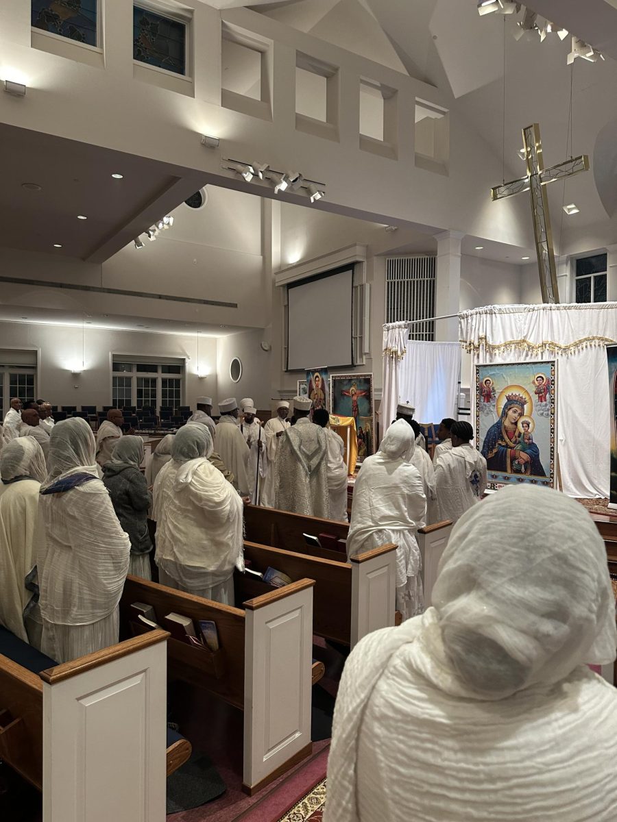 Church goers sing and sway as bells ring and voices reverberate in the hall.   This Christmas, Gena, service at Abune Gebre Menfeskidus Church lasts from 10 p.m on Dec. 24 to 3-4 a.m on Dec. 25. "We break our fast in the morning. Our fast is called Gena Tsome where we're vegan and fast until 12 p.m for 43 days in anticipation of Jesus Christ's birth," senior Yibela Gebretsadik said. 
(Courtesy Yibela Gebretsadik)