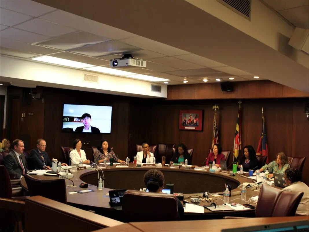 The MCPS Board of Education holds a meeting to discuss topics of interest. The Board is facing heavy criticism for its alleged unlawful appropriation of $1 million. (Courtesy Mem Espy)