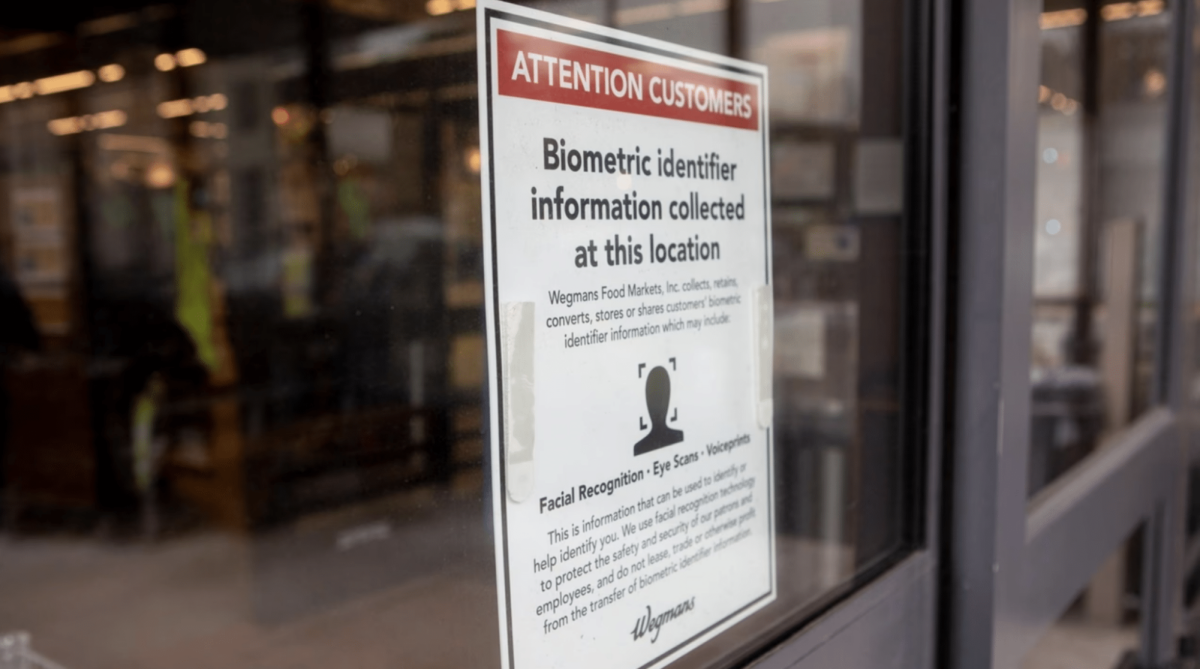 Notices posted at Wegmans storefronts in New York City have sparked customer concern, marking the company's first public acknowledgment of its use of biometric surveillance technology. Wegmans began testing the technology in a pilot program at a Brooklyn location in Oct 2024. (Courtesy Biometric Update)