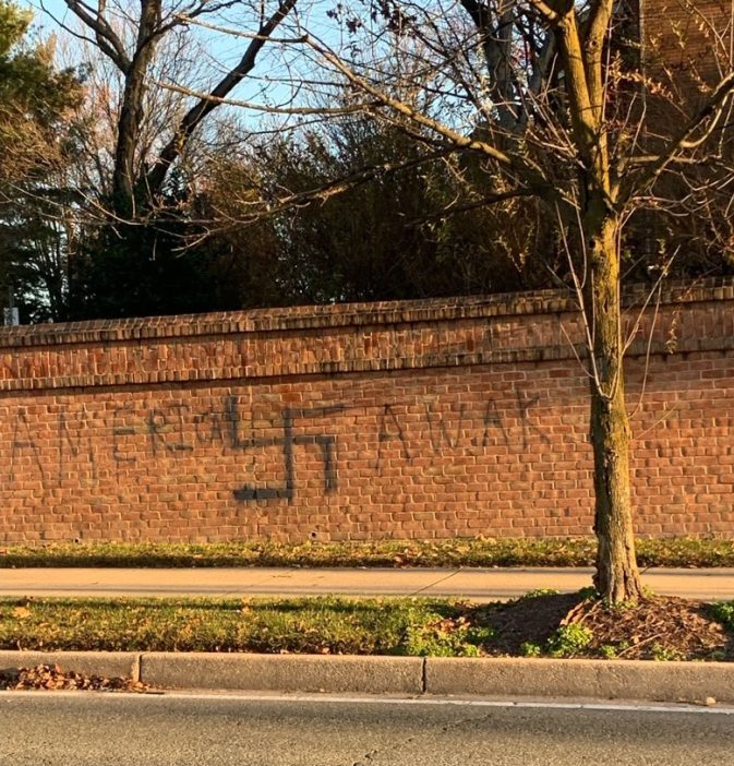 A swastika spray painted at the corner of Old Georgetown Road and Tuckerman Lane in 2022.(Courtesy Bryan Kibet)