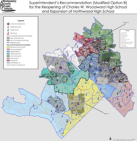 Superintendent Thomas Taylor's recommendations for MCPS' new boundaries. The finalized boundaries are expected to be released in March 2026. (Courtesy MCPS)