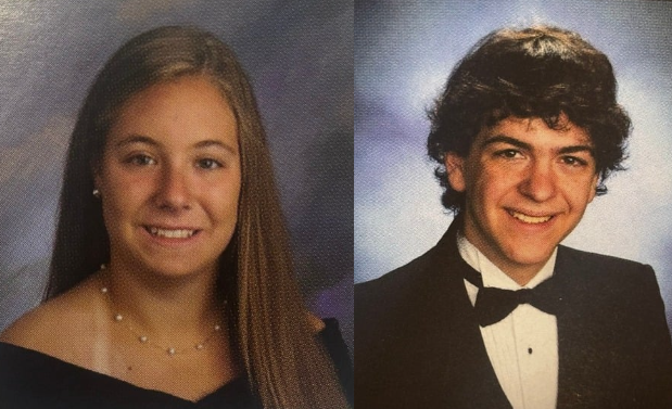 Teachers Staci Gallun and Adam Zeitlin sit for their senior portraits. Gallun graduated in 2008 and Zeitlin graduated in 2013