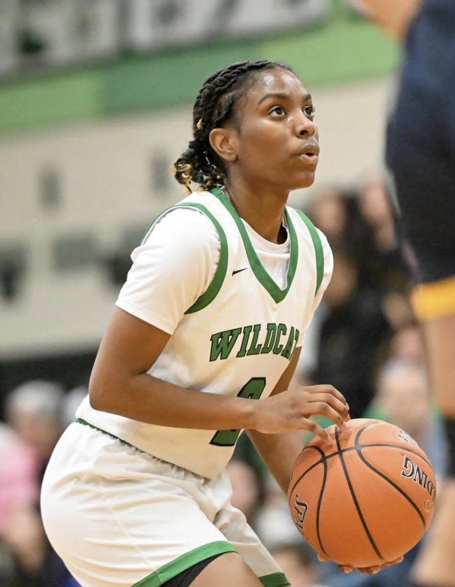 Junior Gabby Buggs looks at an open shot. Throughout the game, the Cats  had many close chances but failed to gain a lead against the Barons. (Courtesy Jessica Cannan)
