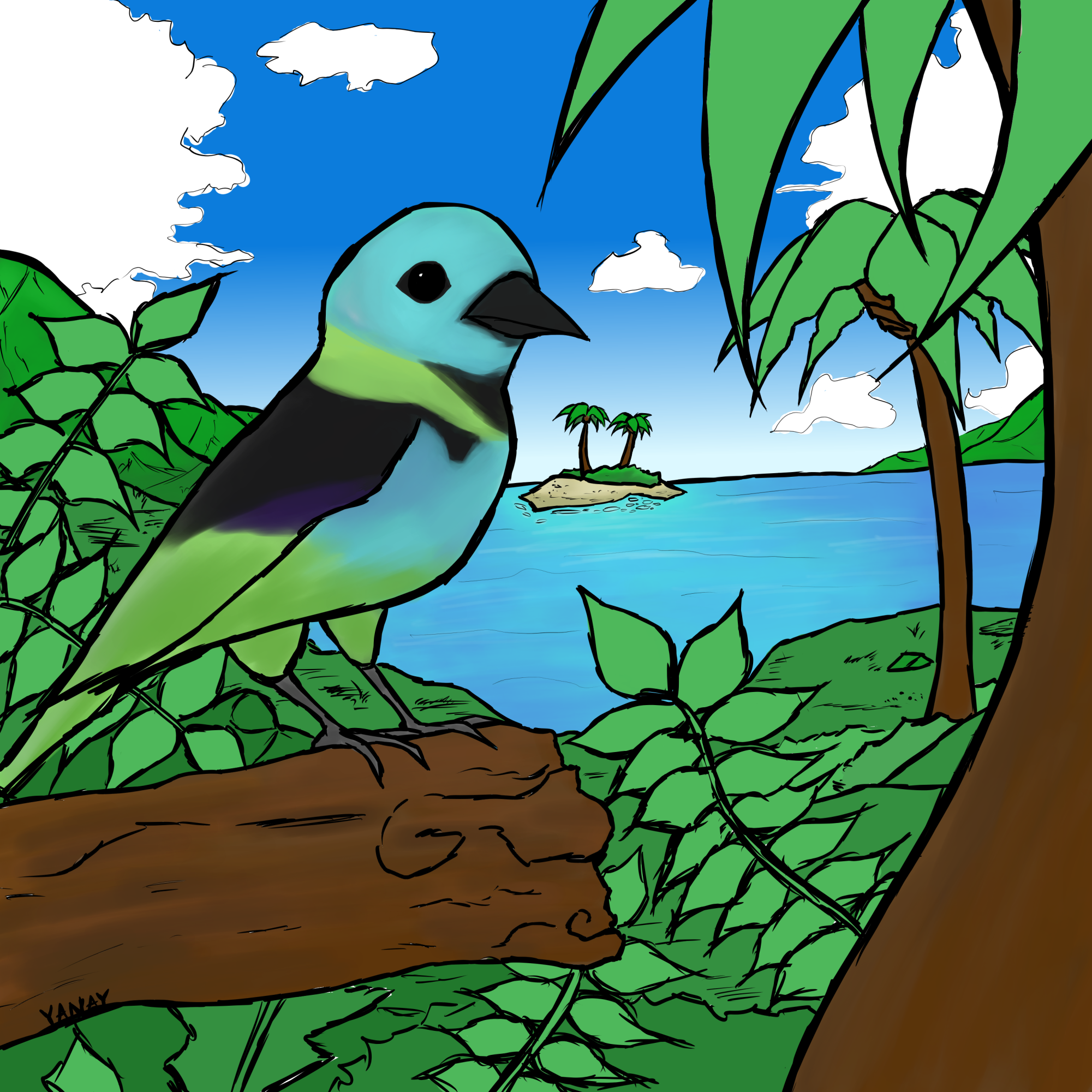 This scenic depction of a bird sitting on a branch somewhere tropical was created upon request and earned Levy $45. (Courtesy Yanay Levy)