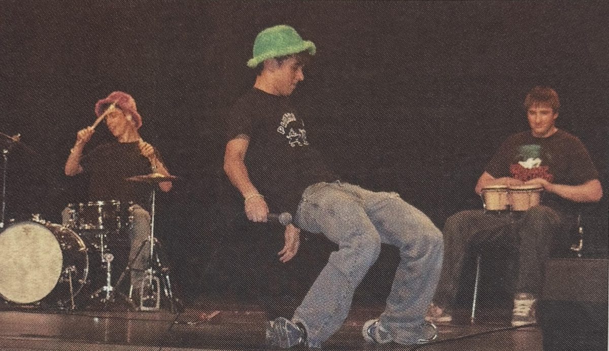 Class of 2008 graduate Rafi Moersen dances during the talent portion of the Mr. WJ contest. Moersen was accompanied by a band of his fellow seniors. (Courtesy Ethan Clark)