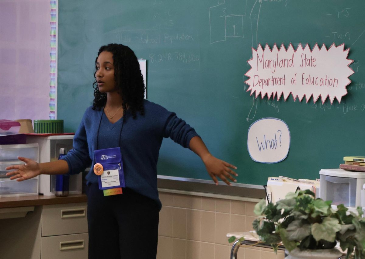 WJ SMOB candidate Reemey Ghermay presents during a Student Council Legislative Session. Ghermay is a veteran of student council and county student government, giving her experience which she intends to use to serve MCPS students as SMOB. (Courtesy Reemey Ghermay)