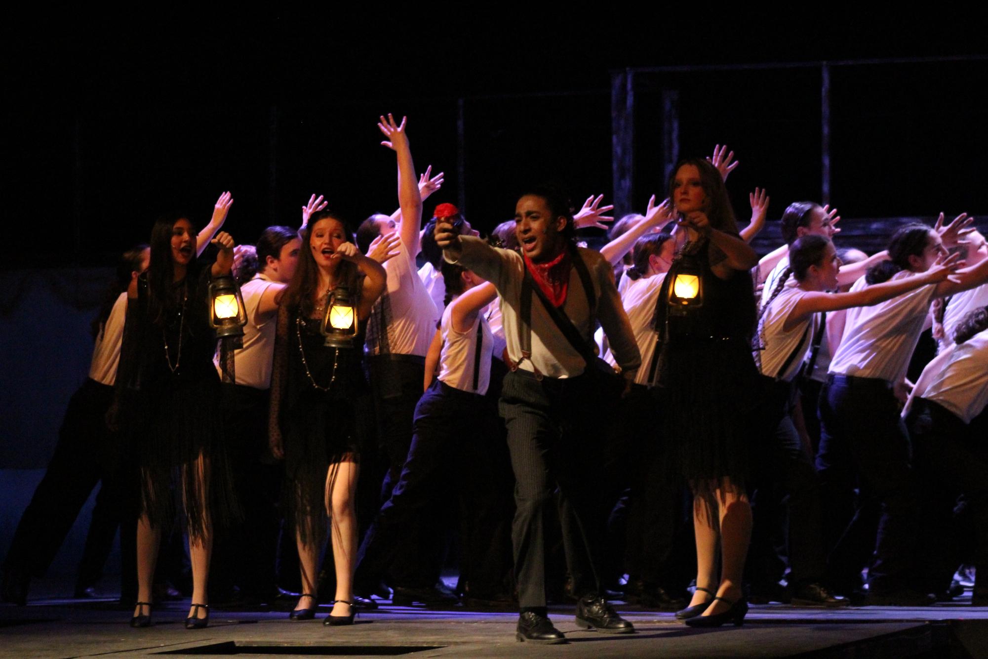 Orpheus, played by freshman Julian Dantro, begins his journey to Hadestown to rescue his lover in the iconic number "Wait for Me." The song was one of many standout moments from the freshman in his first-ever musical with STAGE.